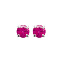 Boucles d'oreilles puces clous rondes pierre rose 4 mm - Eva - argent 925 rhodié