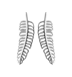 Boucles d'oreilles plumes crochets 35 mm - Anne - argent massif 925 rhodié