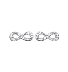 Boucles d'oreilles puces 10 mm symbole infini zircons - Cleo - argent 925 rhodié