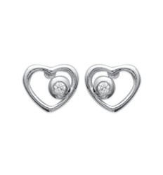 Boucles d'oreilles enfant puces coeur 6 mm - Elea - argent rhodié - zirconium