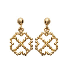 Boucles d'oreilles pendantes trèfles 16 mm clous plaqué or 750