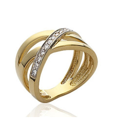 Bague plaqué or 750 5 microns bicolore et oxyde de zirconium