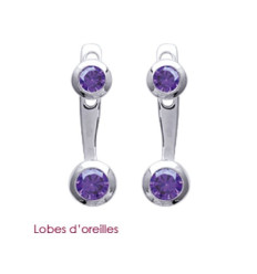 Boucles d'oreilles contour lobe 15 mm - Maya - argent 925 rhodié - zircon violet