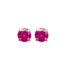 Boucles d'oreilles puces rondes 4 mm plaqué or 750 pierre rouge