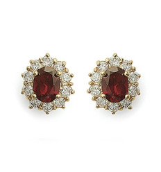 Boucles puces d'oreilles 13 mm plaqué or zirconium et pierre rouge