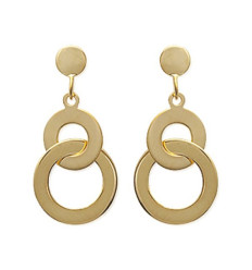Boucles d'oreilles pendantes 23 mm disques anneaux clous plaqué or 750
