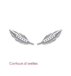 Contours d'oreilles plumes 17 mm - Alyce - argent 925 rhodié - oxyde zirconium