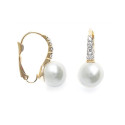 Boucles d'oreilles plaqué or bicolore zircons imitation perle