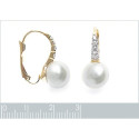 Boucles d'oreilles dormeuses Plaqué Or bicolore Zircon imitation Perle 23mmX10mm