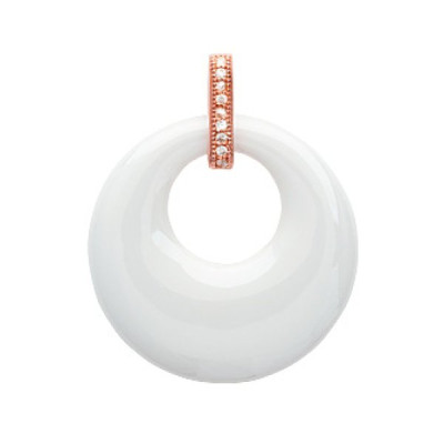 Pendentif plaqué or 750 3 microns rose oxyde de zirconium et céramique