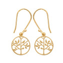 Boucles d'oreilles arbre de vie 32 mm pendantes crochets plaqué or 750