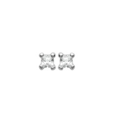 Puces d'oreilles 2 mm clous - Carmen - argent 925 rhodié - zircon carré blanc