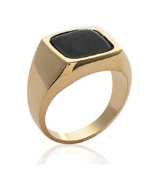 Bague plaqué or 750 5 microns imitation onyx