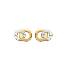 Boucles d'oreilles plaqué or 750 bicolore puces anneaux cercles entrelacés oxyde de zirconium