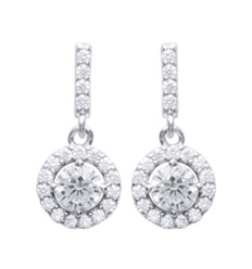 Boucles d'oreilles pendantes rondes 15 mm - Iliana - argent 925 rhodié - zircon