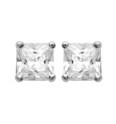 Puces d'oreilles 6 mm clous - Flavie - argent 925 rhodié - zircon carré blanc