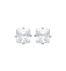 Boucles d'oreilles puces carré 5 mm - Athena - argent 925 rhodié - zircon blanc