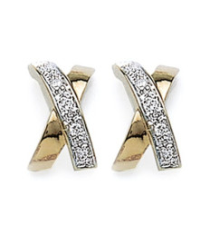 Boucles d'oreilles plaqué or 750 3 microns bicolore croix oxyde de zirconium