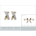 Boucles d'oreilles Plaqué Or 750 bicolore croix Oxyde de Zirconium 12mm x 8mm