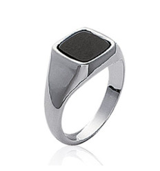 Bague argent massif 925 rhodié et imitation onyx