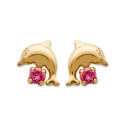 Boucles d'oreilles dauphin enfant fille plaqué or 750 3 microns et cristal rose