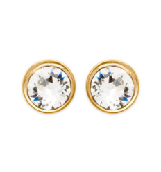 Boucles clous puces d'oreilles plaqué or 750 3 microns et cristal blanc 4mm