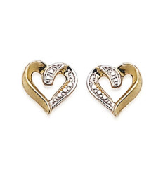 Boucles d'oreilles puces coeur plaqué or 750 3 microns bicolore 8mm