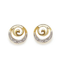 Boucles d'oreilles tourbillon spirale plaqué or 750 3 microns bicolore et oxyde de zirconium