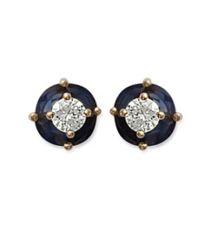 Boucles d'oreilles plaqué or puces rondes oxyde de zirconium et pierre de synthèse bleue