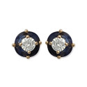 Boucles d'oreilles plaqué or puces rondes oxyde de zirconium et pierre de synthèse bleue