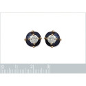 Boucles d'oreilles Plaqué Or Zirconium et pierre de synthèse bleue rondes 9 mm