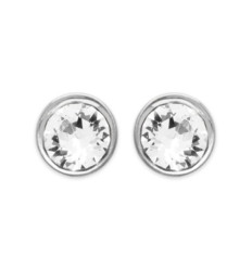 Boucles d'oreilles puces clous rondes 5 mm - Solenn - argent 925 - cristal blanc