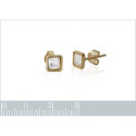 Boucles puces d'oreilles carré plaqué or 750 et cristal blanc 6mm x 6mm