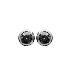 Puces d'oreilles clous rondes 4 mm - Amy - argent 925 rhodié - zircon noir