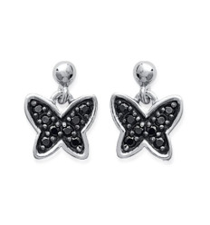 Boucles d'oreilles papillons 14 mm - Eloane - argent 925 rhodié - zircons noirs