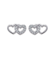 Boucles d'oreilles clous puces coeur 14 mm - France - argent 925 rhodié - zircon