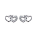 Boucles d'oreilles clous puces coeur 14 mm - France - argent 925 rhodié - zircon