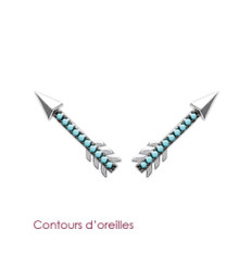 Contours d'oreilles flèches 18 mm - Leanne - argent 925 rhodié - pierres bleues