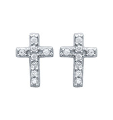 Boucles d'oreilles croix catholique 8 mm - Selene -  argent 925 rhodié - zircon