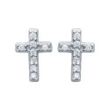 Boucles d'oreilles croix catholique 8 mm - Selene -  argent 925 rhodié - zircon