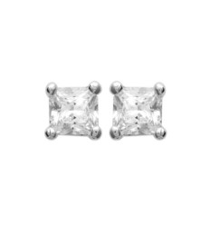 Puces d'oreilles 4 mm clous - Sandra - argent 925 rhodié - zircon carré blanc