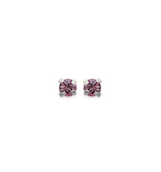 Boucles d'oreilles tige puces clous 3 mm - Lila - argent massif - cristal rose
