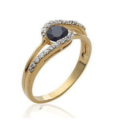 Bague plaqué or 750 5 microns bicolore oxyde de zirconium et pierre véritable