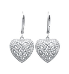 Boucles d'oreilles coeurs dormeuses 30 mm - Clara - argent 925 rhodié - zircon