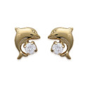 Boucles d'oreilles plaqué or 750 dauphins et cristal blanc transparent