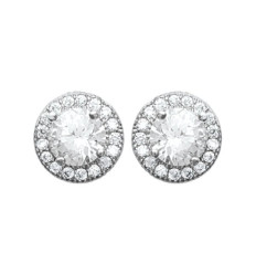 Boucles d'oreilles 7 mm puces clous rondes - Elisa - argent 925 rhodié - zircons