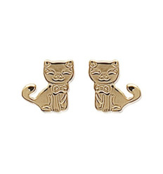 Boucles d'oreilles puces petit chat chaton enfant fille plaqué or 750 3 microns