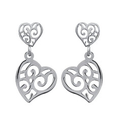 Boucles d'oreilles pendantes coeurs arabesques Acier femme tiges poussettes