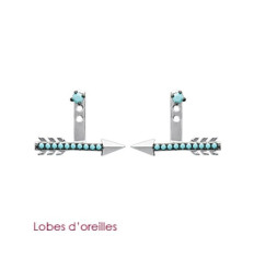 Boucles contour lobe d'oreille 7 mm flèches - argent 925 rhodié - pierres bleues