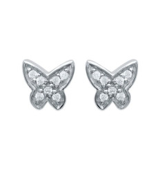 Boucles d'oreilles papillons 6 mm puces clous - Ava - argent 925 rhodié - zircon